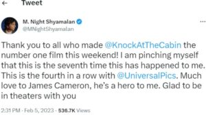 'I am pinching myself,' tweeted by Shyamalan