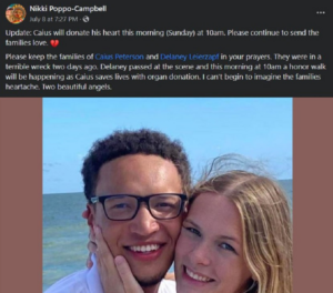 Caius Peterson was killed in an accident, and tributes for the late soul are pouring on various social media platforms